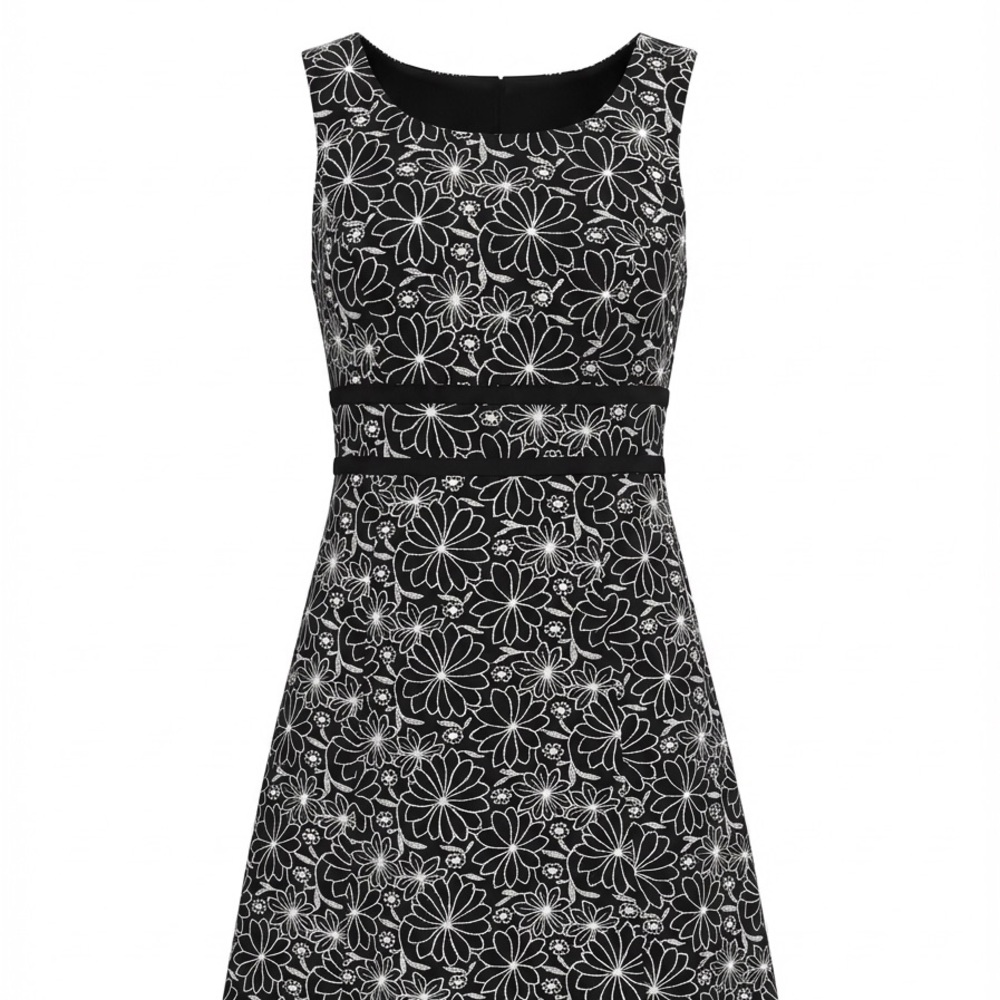Talbots Black and White Floral Midi Dress size 6 sleeveless